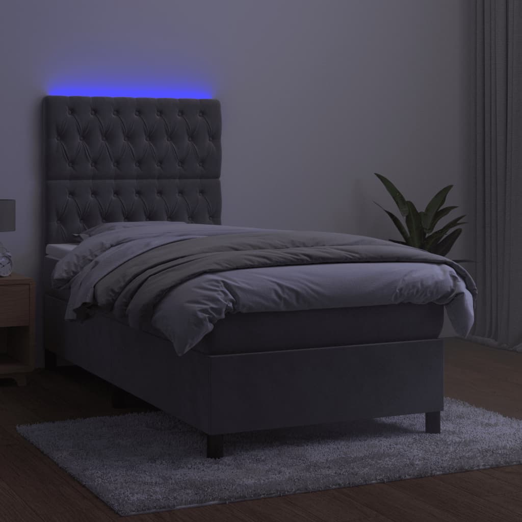 kontinentalseng med LED-lys 80x200 cm velour lysegrå
