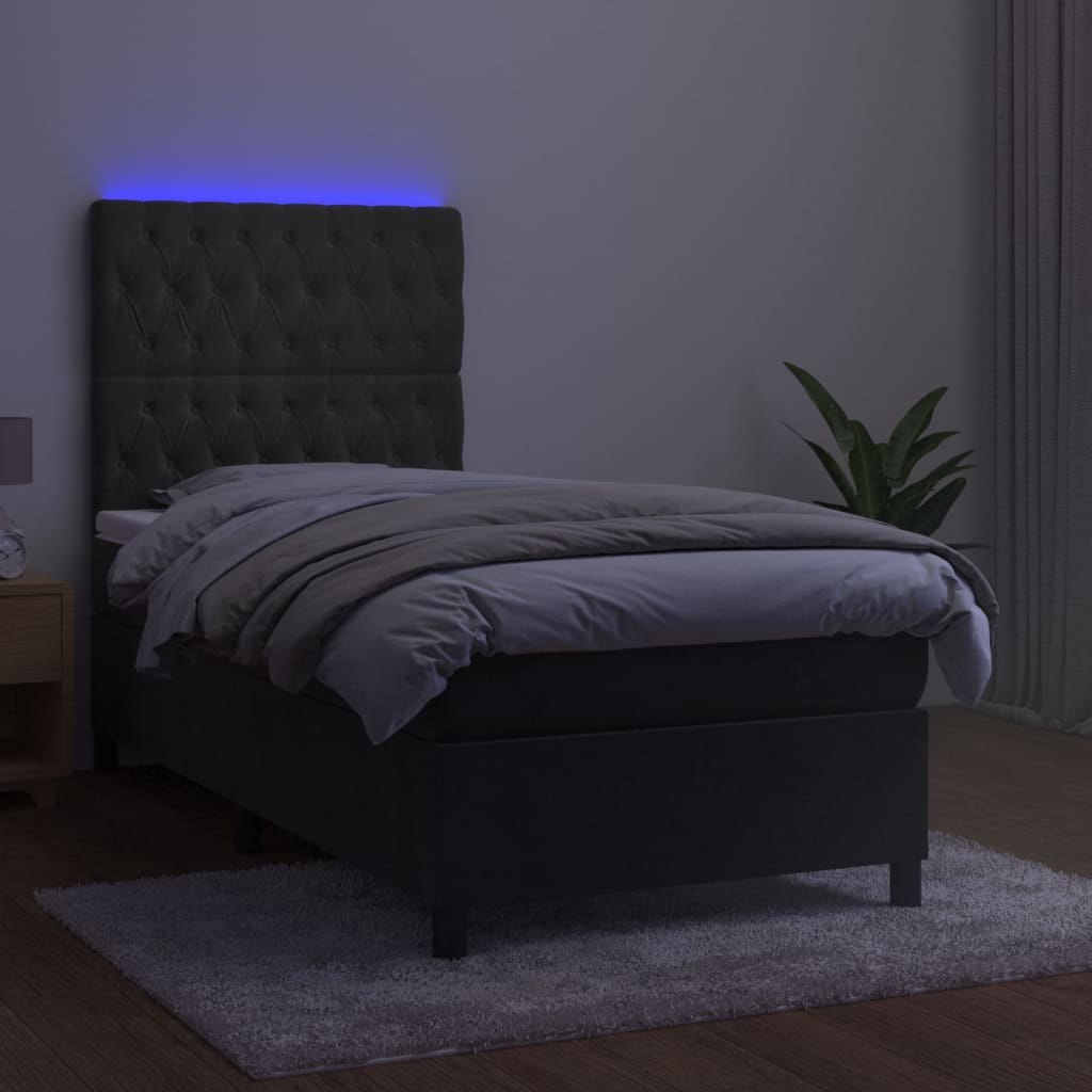 kontinentalseng med LED-lys 80x200 cm velour mørkegrå