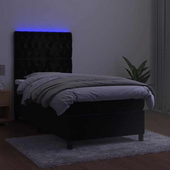 kontinentalseng med LED-lys 80x200 cm velour sort