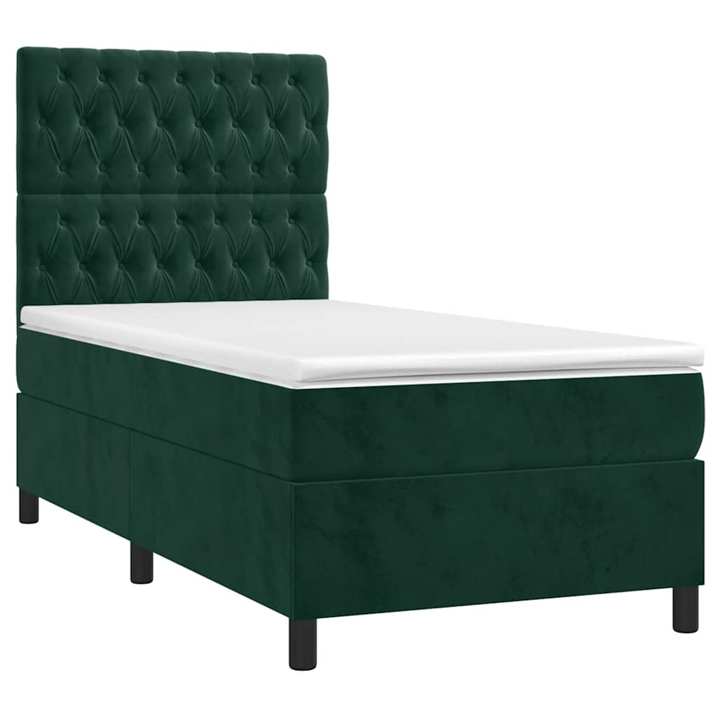 kontinentalseng med LED-lys 80x200 cm velour mørkegrøn