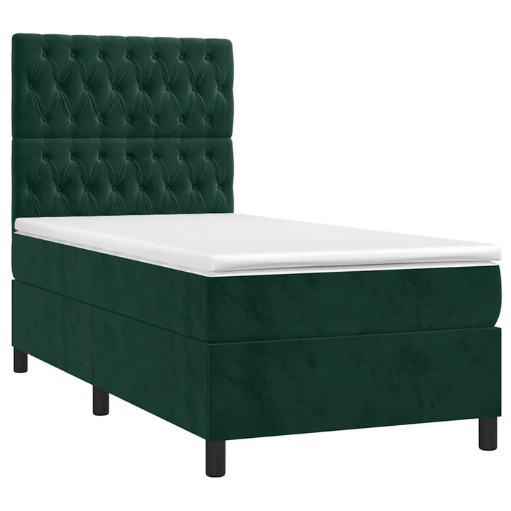 kontinentalseng med LED-lys 80x200 cm velour mørkegrøn