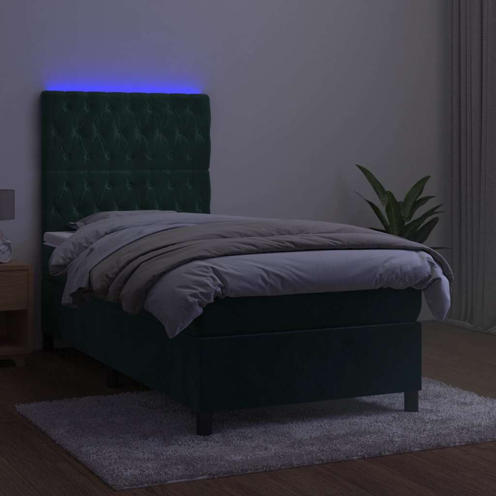 kontinentalseng med LED-lys 80x200 cm velour mørkegrøn
