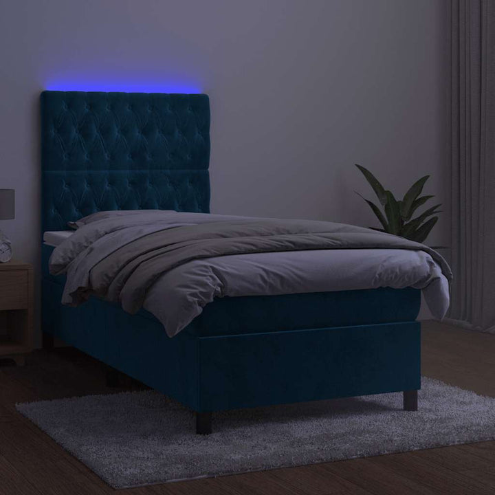 kontinentalseng med LED-lys 80x200 cm velour mørkeblå