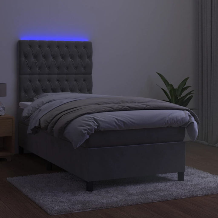 kontinentalseng med LED-lys 90x190 cm fløjl lysegrå