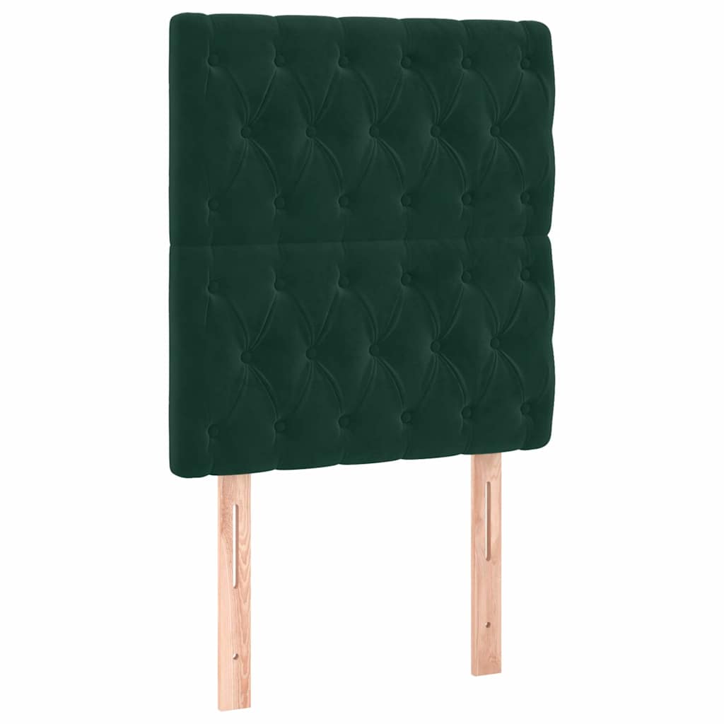 kontinentalseng med LED-lys 90x190 cm fløjl mørkegrøn