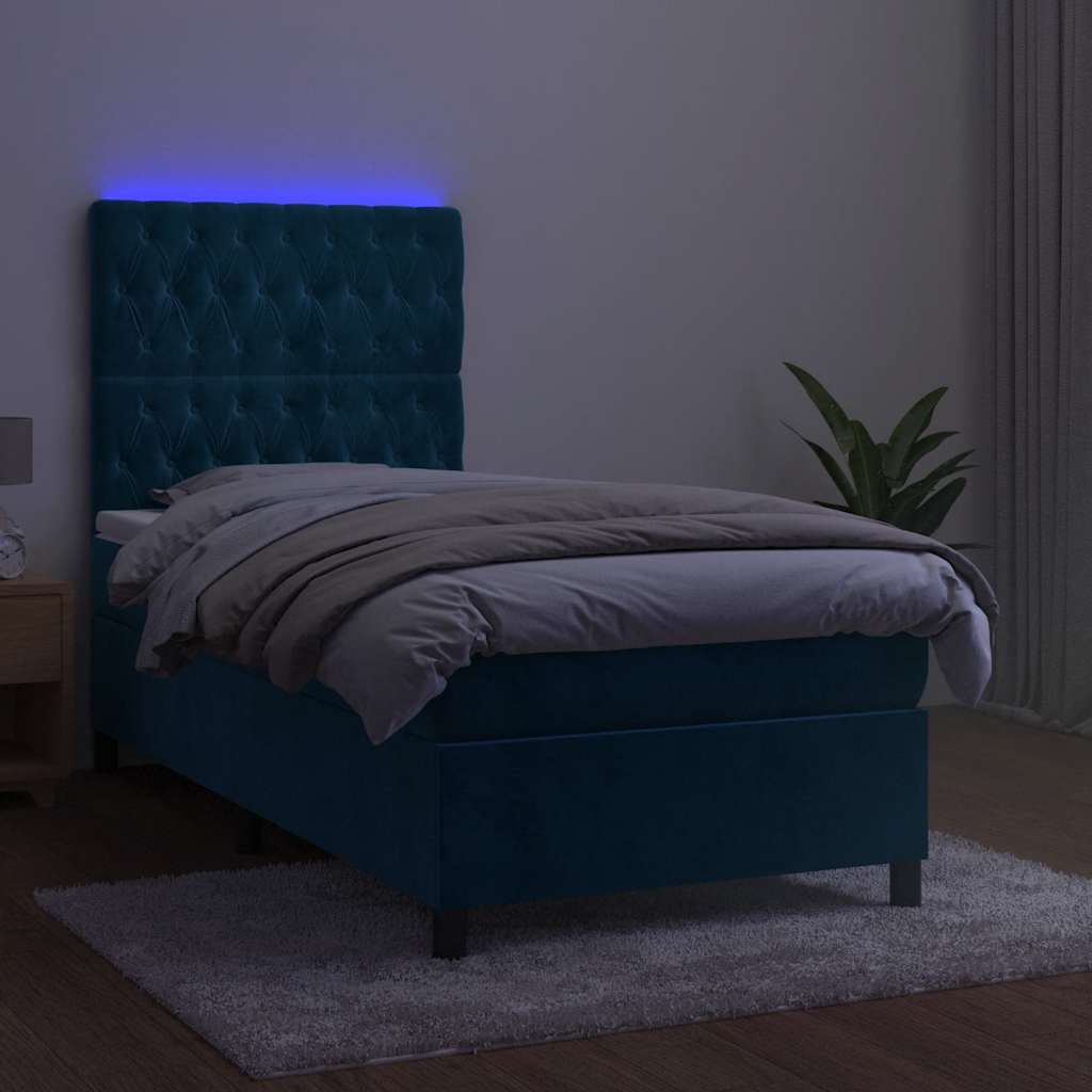 kontinentalseng med LED-lys 90x200 cm fløjl mørkeblå