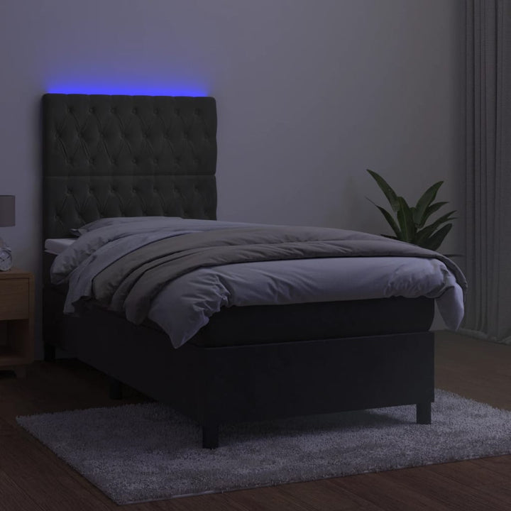 kontinentalseng med LED-lys 100x200 cm fløjl mørkegrå