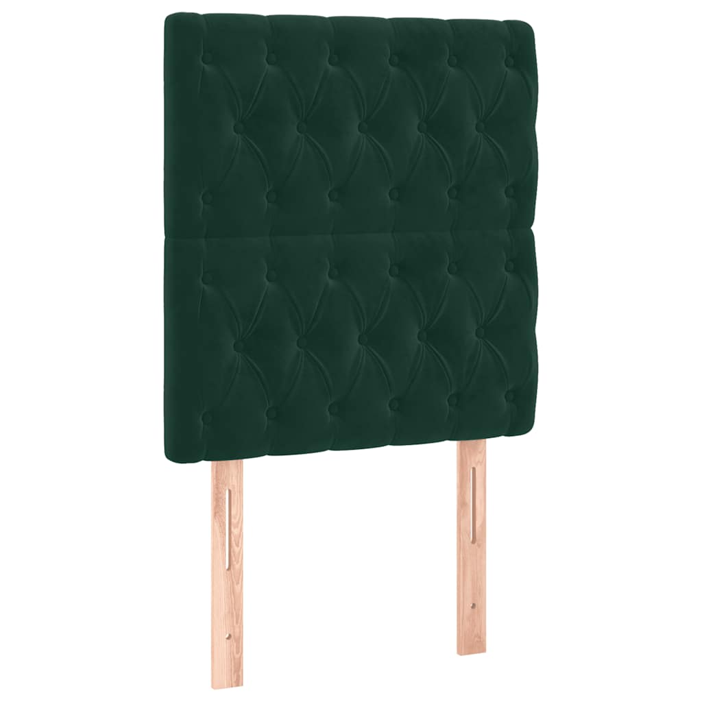 kontinentalseng med LED-lys 100x200 cm fløjl mørkegrøn