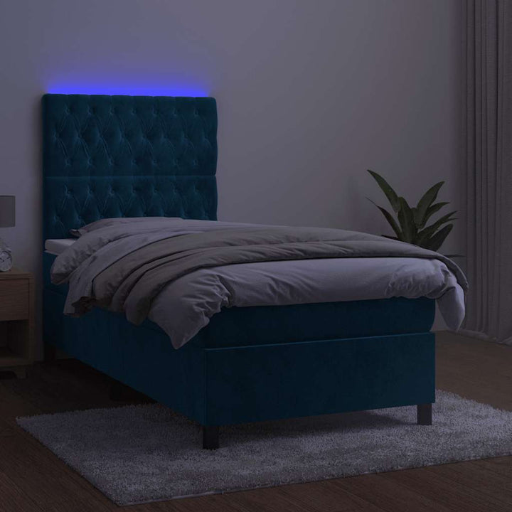 kontinentalseng med LED-lys 100x200 cm fløjl mørkeblå
