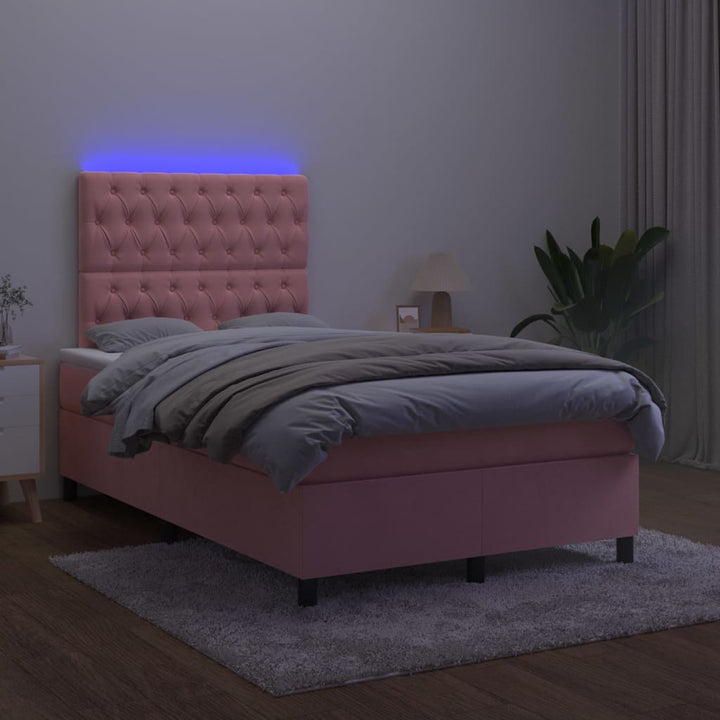 kontinentalseng med LED-lys 120x200 cm fløjl lyserød