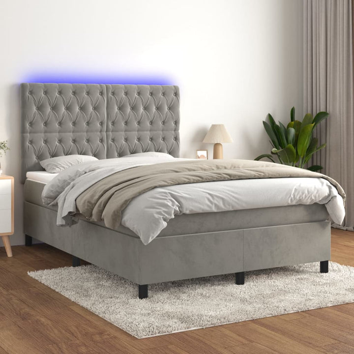 kontinentalseng med LED-lys 140x190 cm velour lysegrå