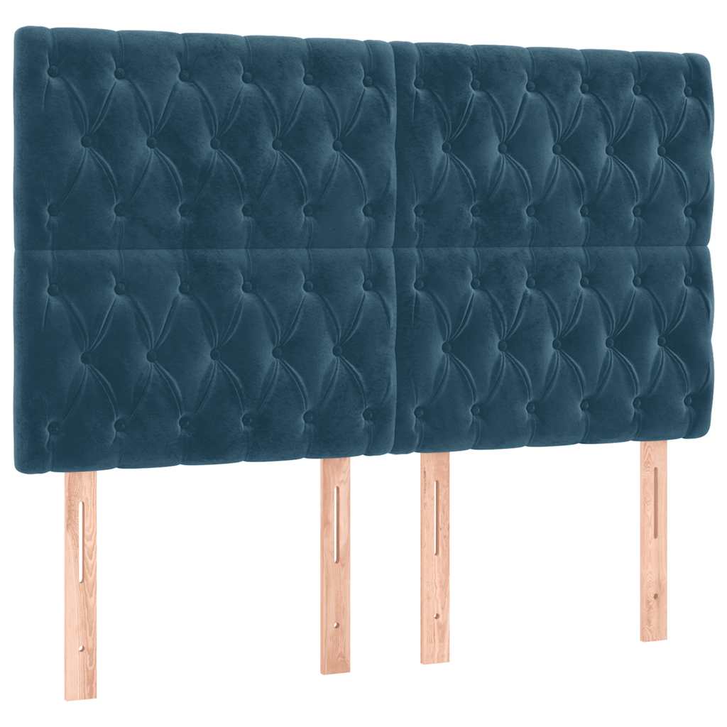 kontinentalseng med LED-lys 140x190 cm fløjl mørkeblå