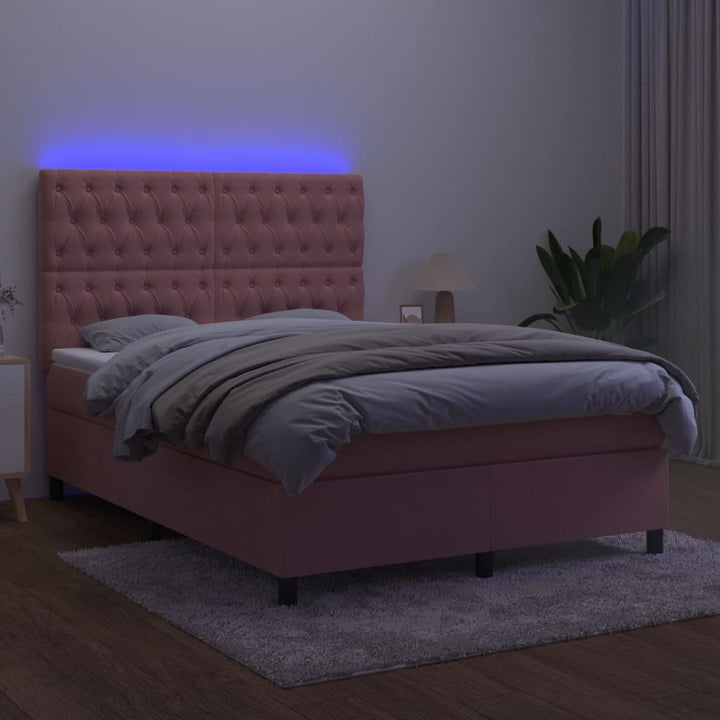 kontinentalseng med LED-lys 140x190 cm fløjl lyserød