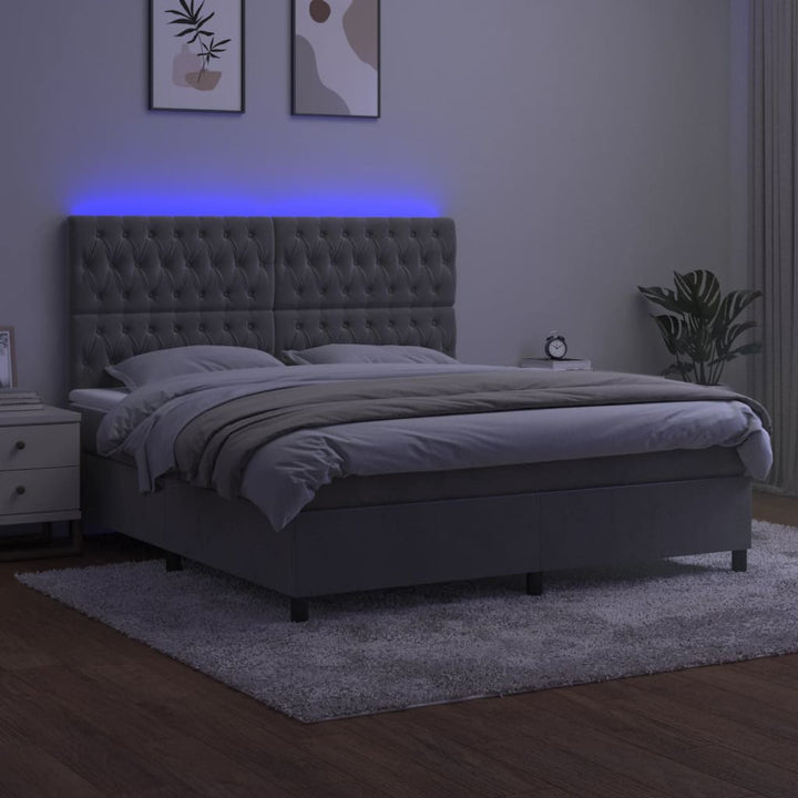kontinentalseng med LED-lys 160x200 cm fløjl lysegrå