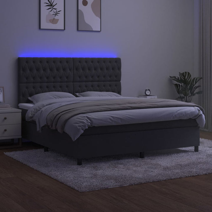 kontinentalseng med LED-lys 160x200 cm fløjl mørkegrå
