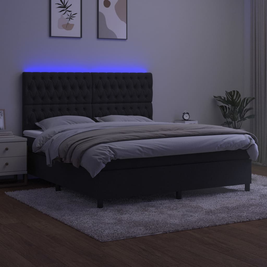 kontinentalseng med LED-lys 160x200 cm fløjl sort