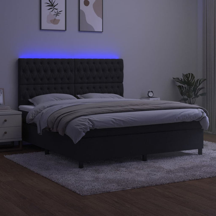 kontinentalseng med LED-lys 160x200 cm fløjl sort