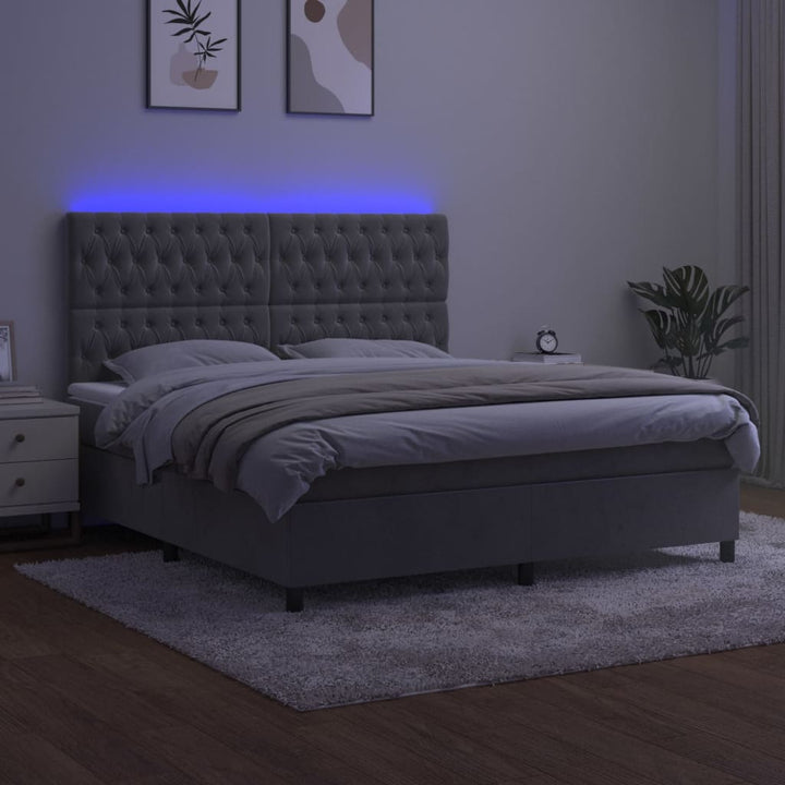kontinentalseng med LED-lys 180x200 cm fløjl lysegrå