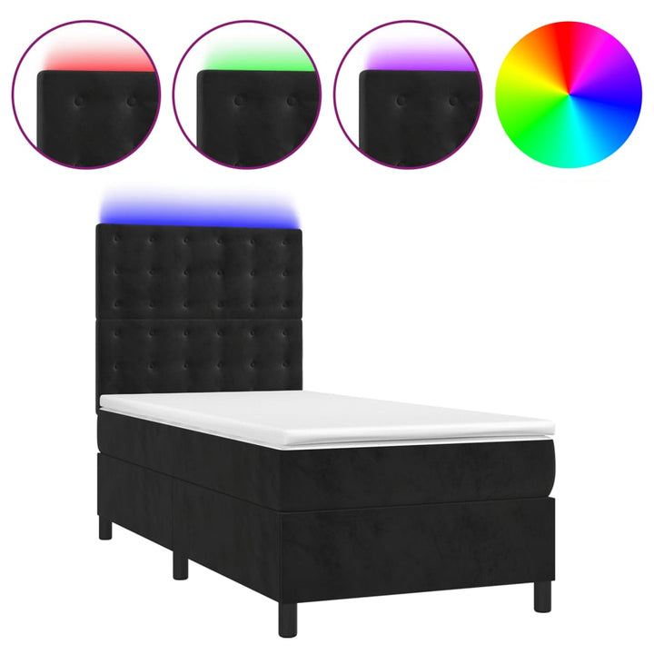 kontinentalseng med LED-lys 80x200 cm velour sort