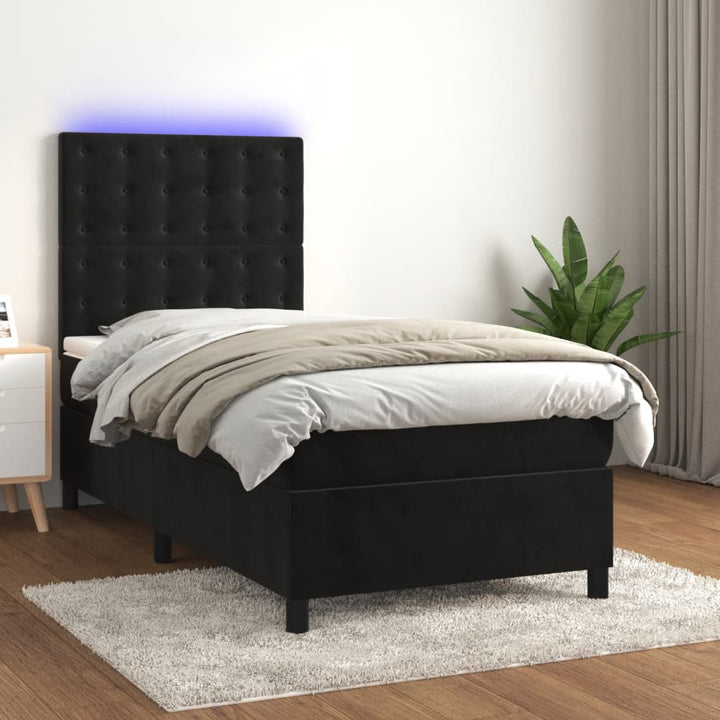 kontinentalseng med LED-lys 80x200 cm velour sort