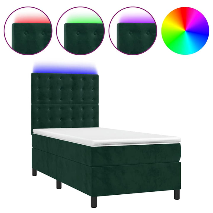 kontinentalseng med LED-lys 80x200 cm velour mørkegrøn