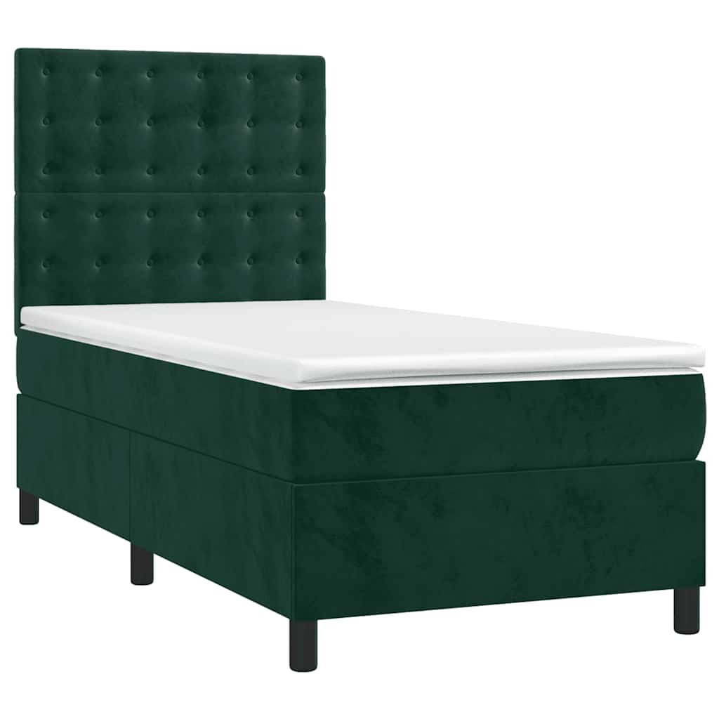 kontinentalseng med LED-lys 80x200 cm velour mørkegrøn