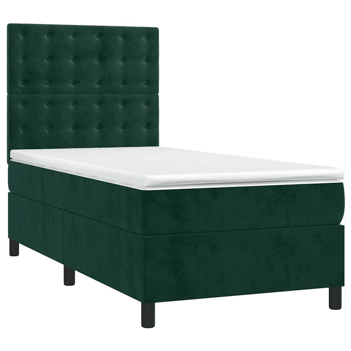 kontinentalseng med LED-lys 80x200 cm velour mørkegrøn