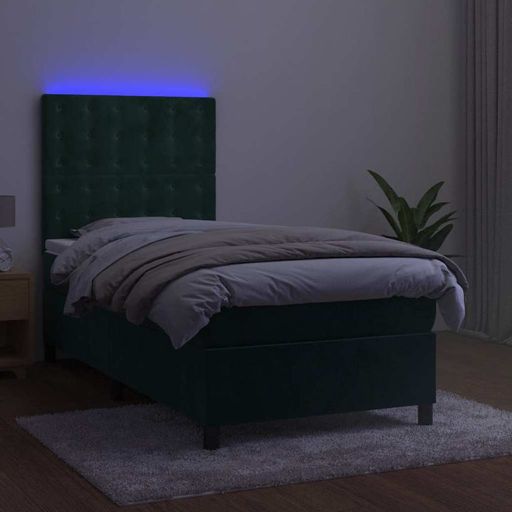 kontinentalseng med LED-lys 80x200 cm velour mørkegrøn