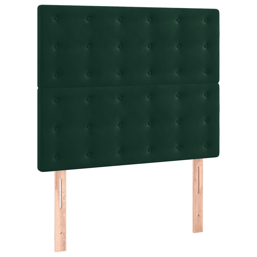 kontinentalseng med LED-lys 120x200 cm fløjl mørkegrøn