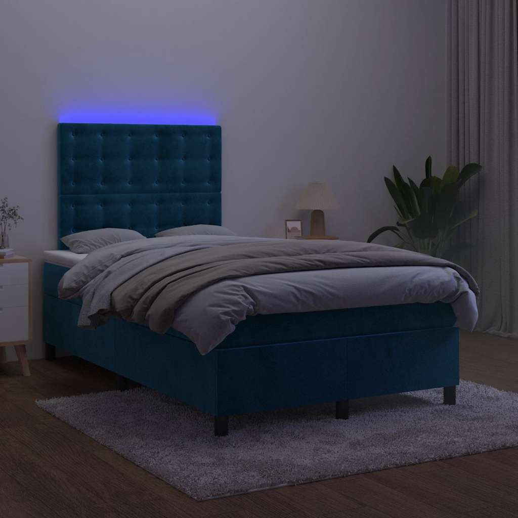 kontinentalseng med LED-lys 120x200 cm fløjl mørkeblå