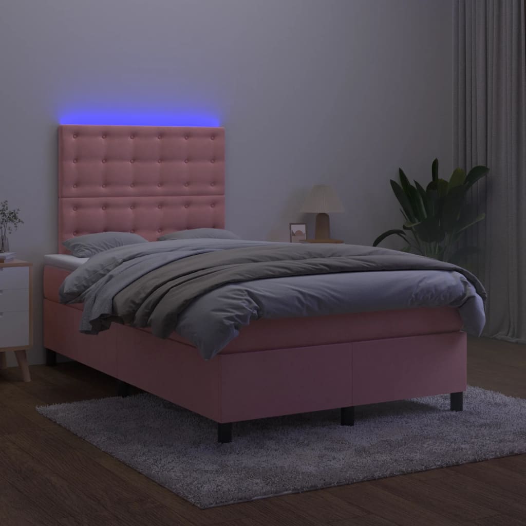 kontinentalseng med LED-lys 120x200 cm fløjl lyserød