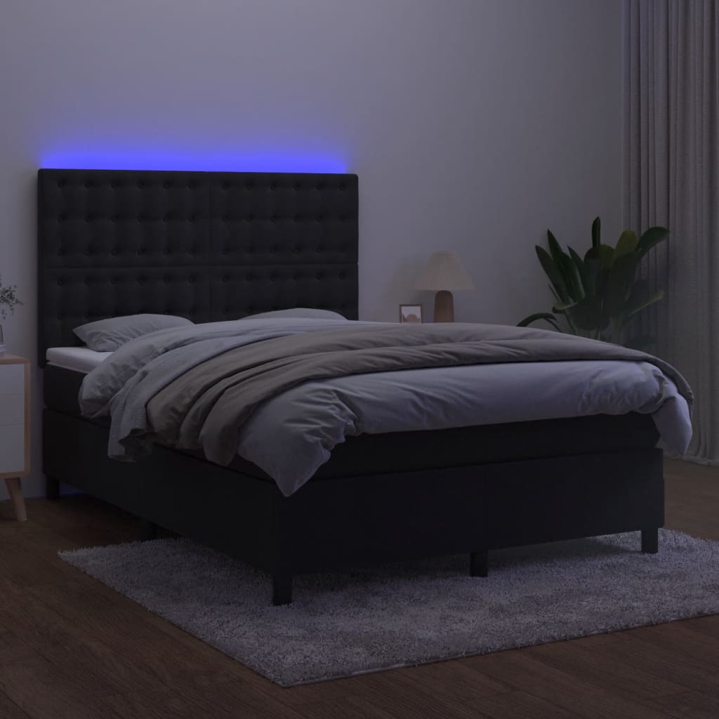 kontinentalseng med LED-lys 140x190 cm fløjl sort