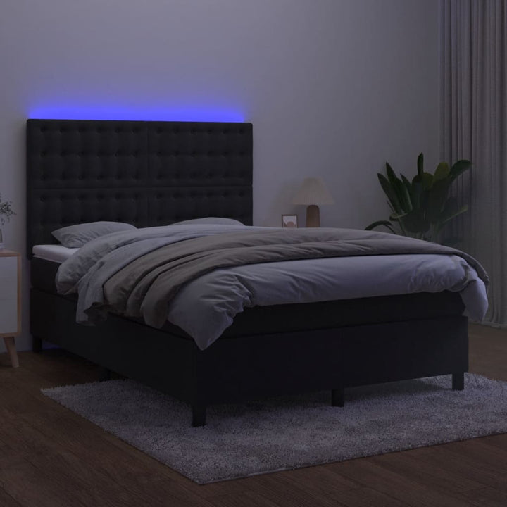 kontinentalseng med LED-lys 140x190 cm fløjl sort