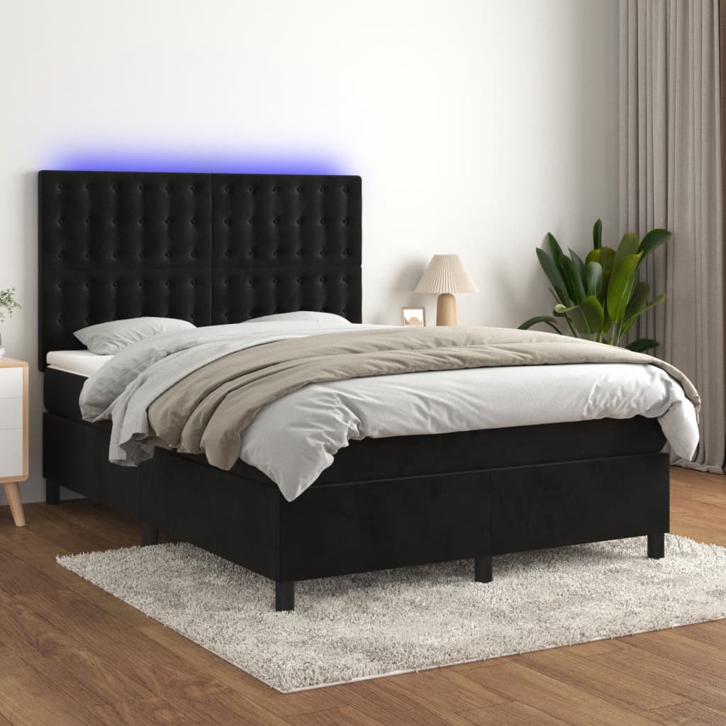 kontinentalseng med LED-lys 140x190 cm fløjl sort
