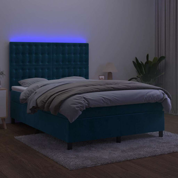 kontinentalseng med LED-lys 140x190 cm fløjl mørkeblå