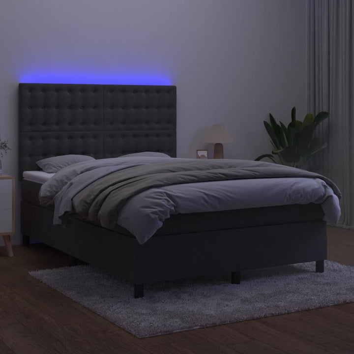 kontinentalseng med LED-lys 140x200 cm fløjl mørkegrå