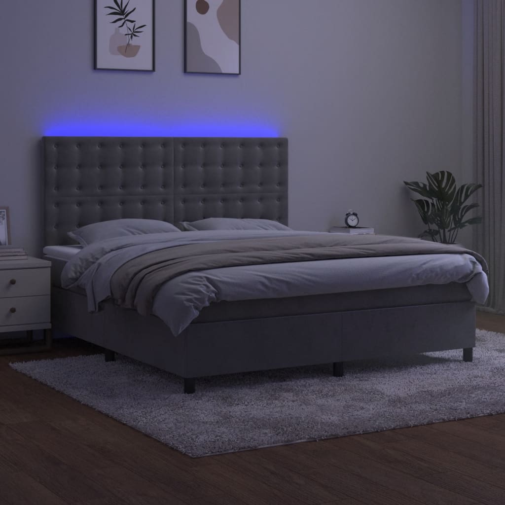 kontinentalseng med LED-lys 160x200 cm fløjl lysegrå