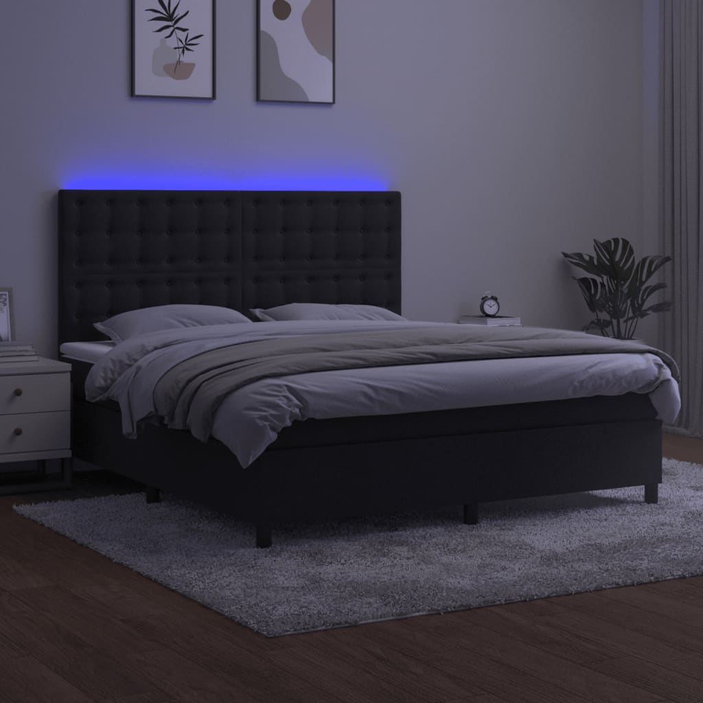 kontinentalseng med LED-lys 160x200 cm fløjl sort