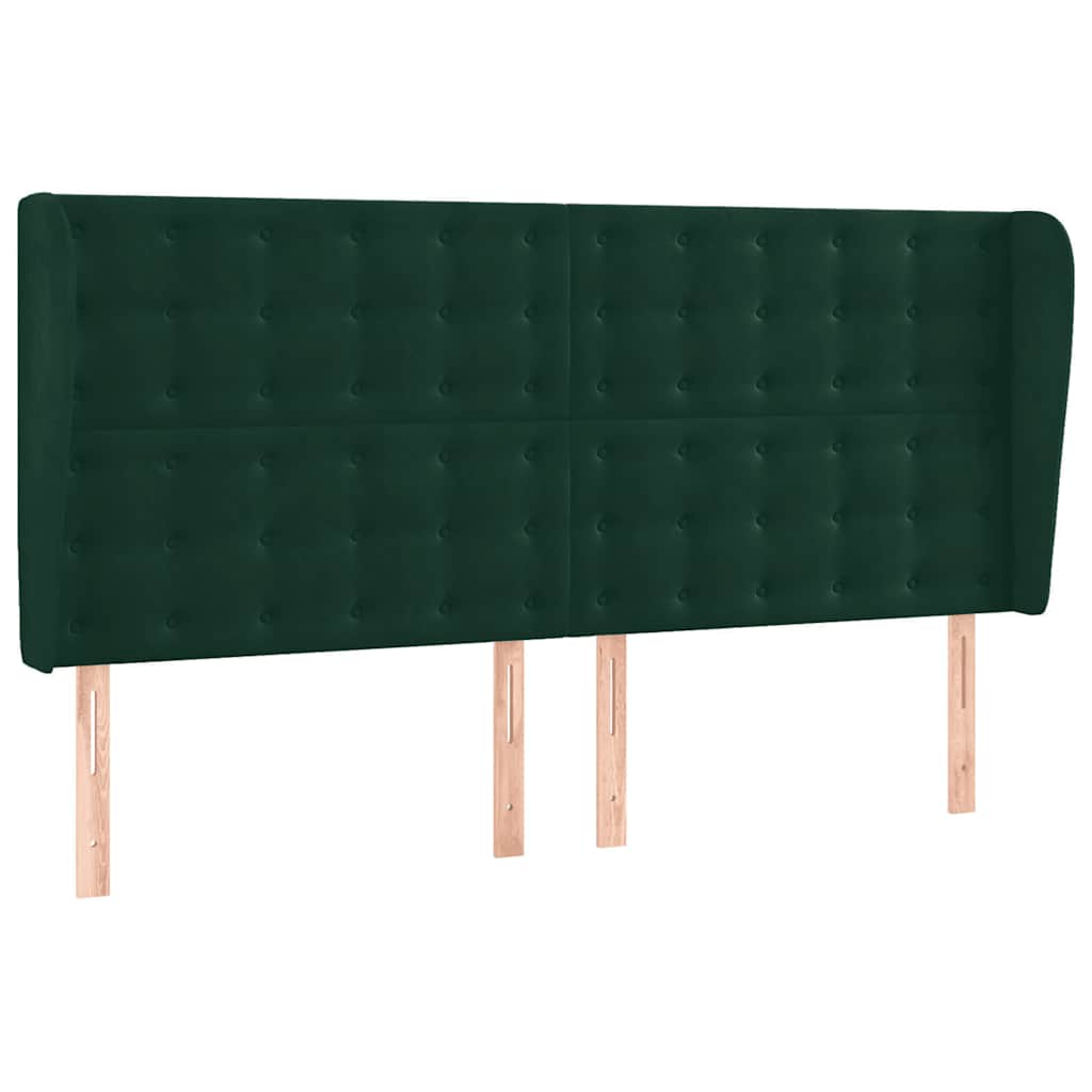 kontinentalseng med LED-lys 160x200 cm fløjl mørkegrøn