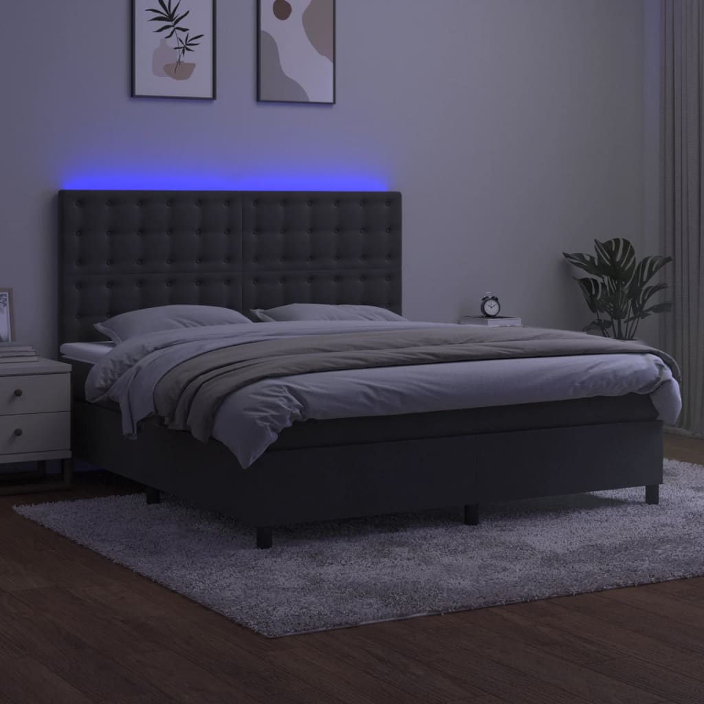 kontinentalseng med LED-lys 180x200 cm fløjl mørkegrå