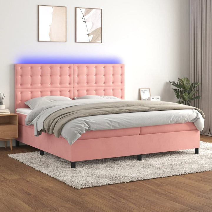 kontinentalseng med LED-lys 200x200 cm fløjl lyserød