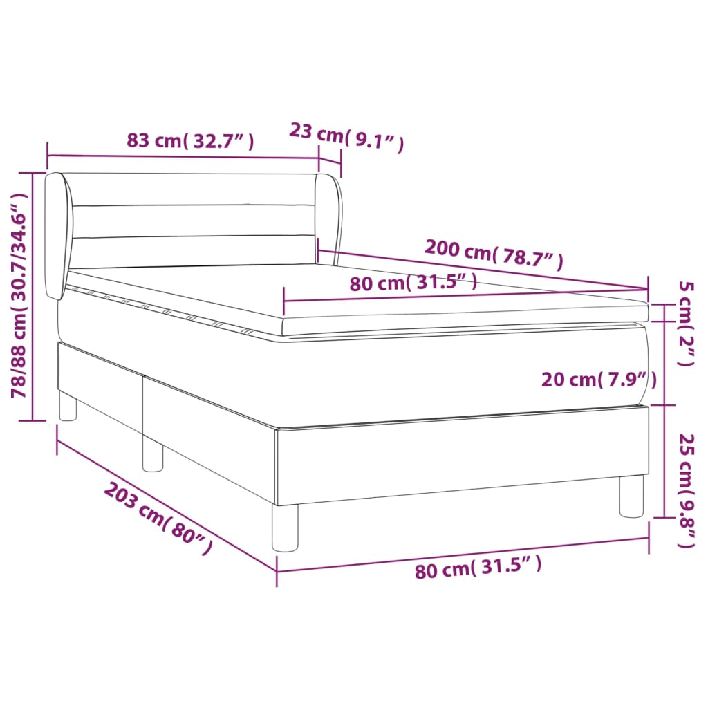 kontinentalseng med madras 80x200 cm stof sort