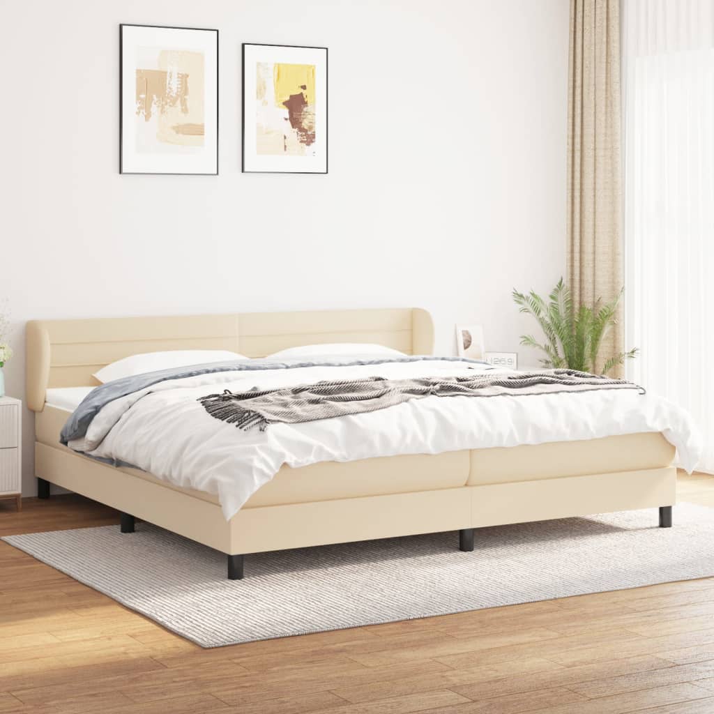 kontinentalseng med madras 200x200 cm stof cremefarvet