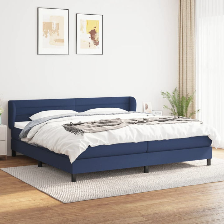 kontinentalseng med madras 200x200 cm stof blå
