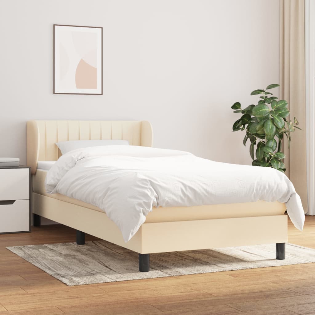 kontinentalseng med madras 90x190 cm stof cremefarvet