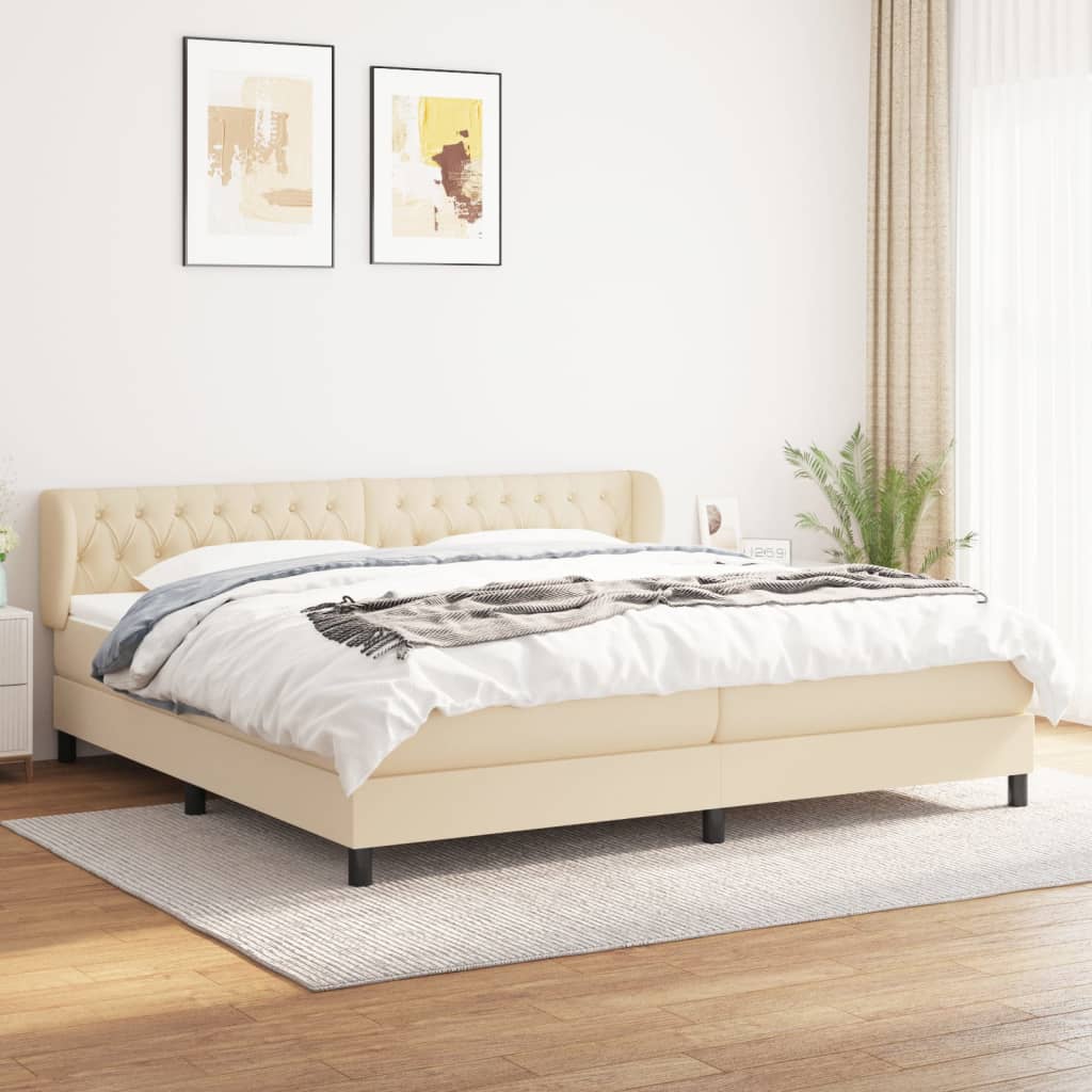 kontinentalseng med madras 200x200 cm stof cremefarvet