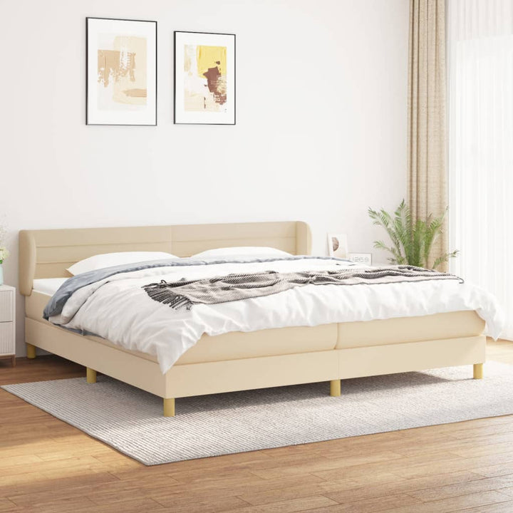 kontinentalseng med madras 200x200 cm stof cremefarvet