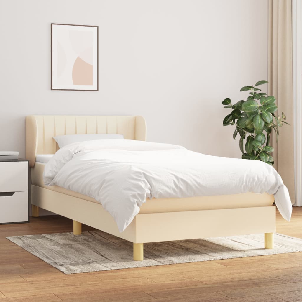 kontinentalseng med madras 90x190 cm stof cremefarvet