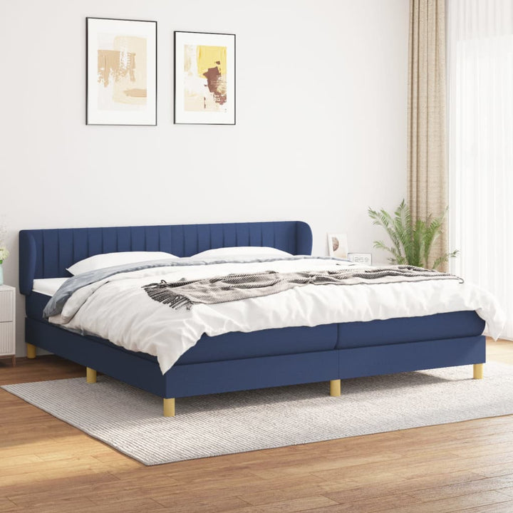 kontinentalseng med madras 200x200 cm stof blå