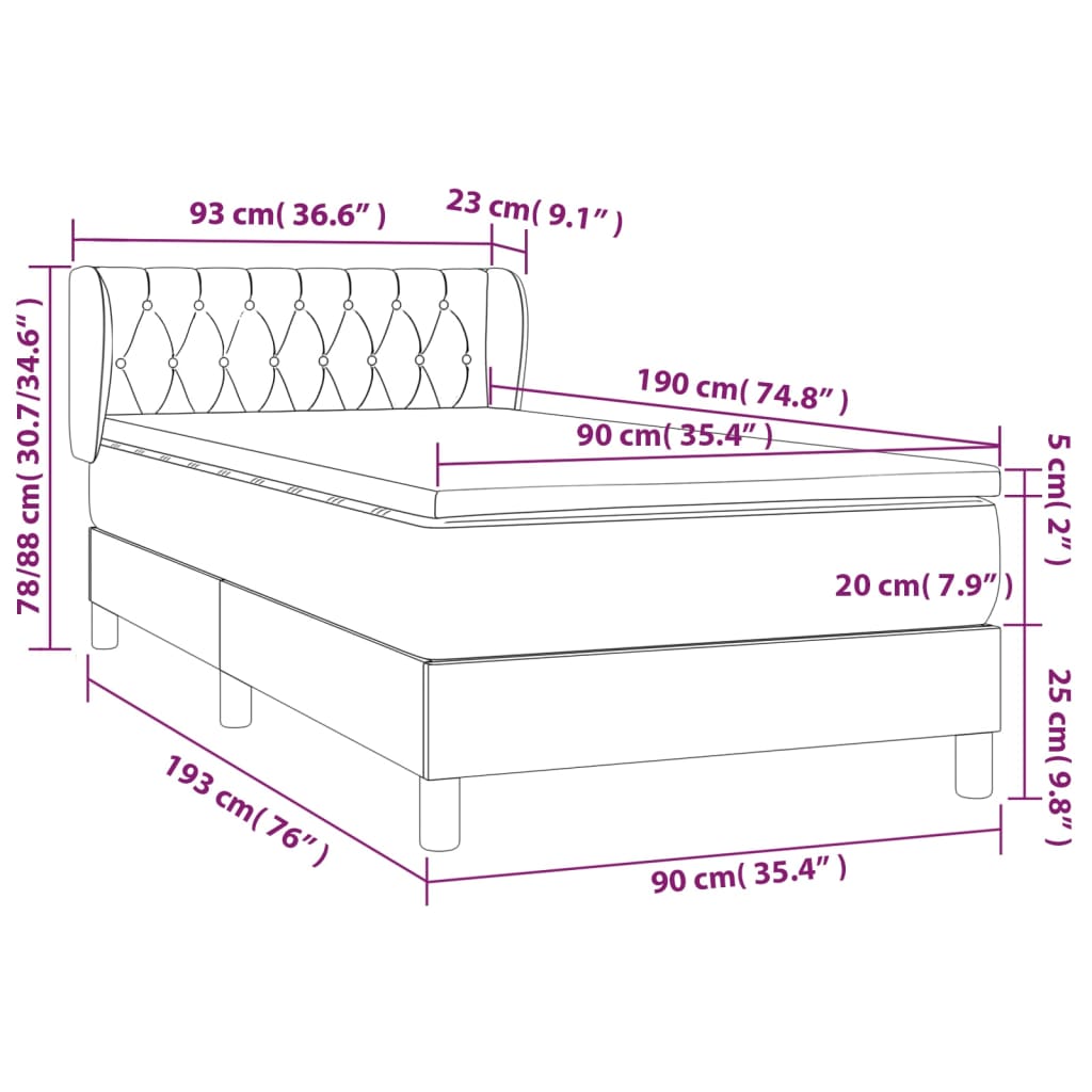 kontinentalseng med madras 90x190 cm stof blå